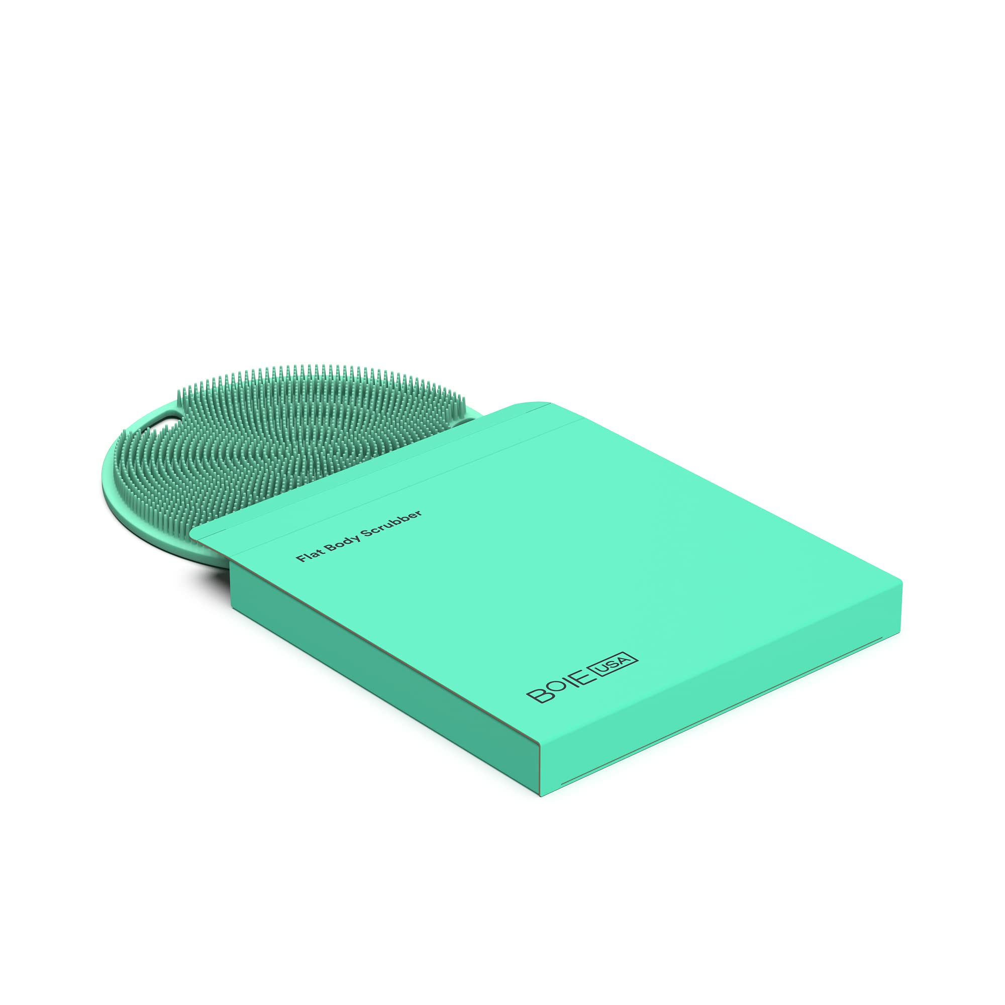 Boie USA Flat Body Scrubber - Soft Silicone-Like Exfoliating Shower Scrubber & Body Cleansing Brush - Stick-to-Wall Loofah Replacement - Antimicrobial Body Exfoliator for All Skin Types - Mint