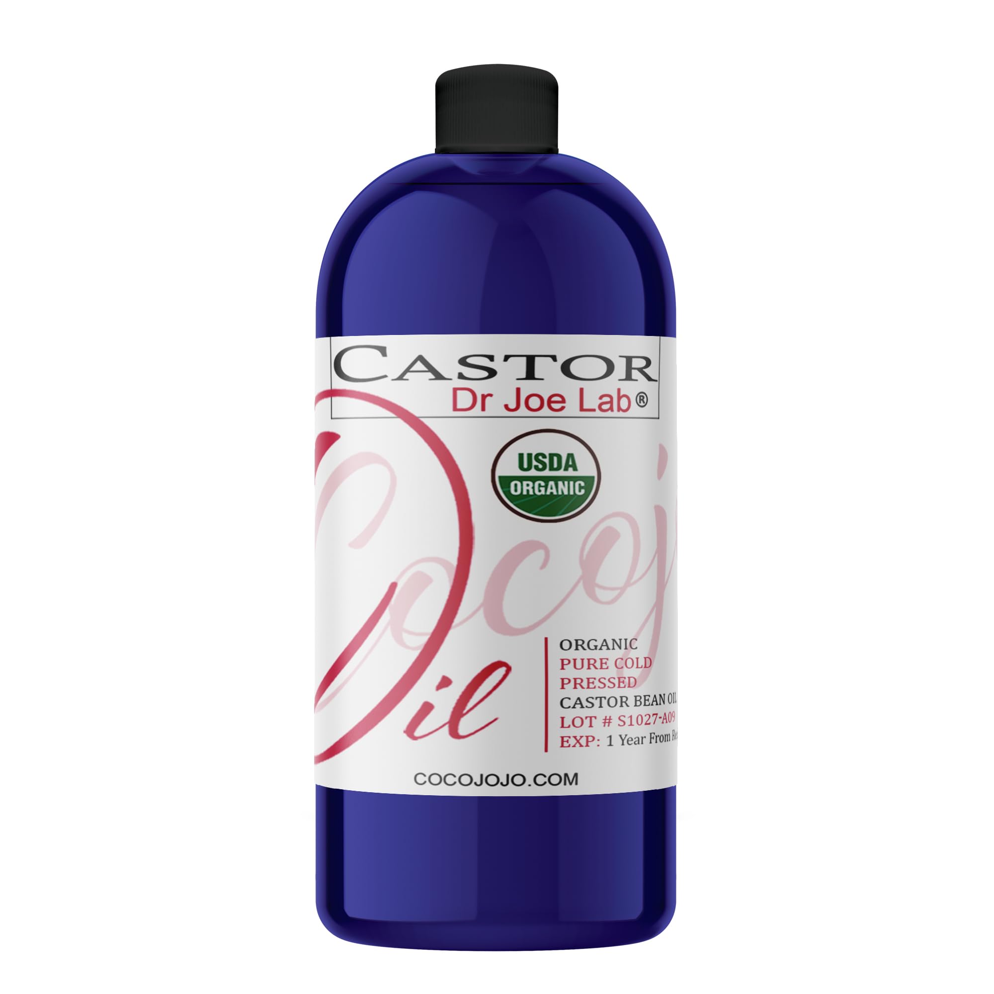 Dr Joe Lab Castor Oil Organic, Cold Pressed Organic Castor Oil, Unrefined, Pure USDA Certified Hexane Free Non GMO - Natural Moisturizing Hydrating Hair Skin Face Body Nails - 32 Oz
