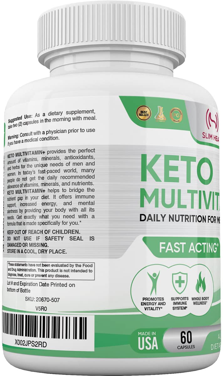 Keto Multivitamin for Women and Men - 35 Potent, Pure Ingredients - Vitamin C, Vitamin D, Vitamin A, Vitamin E and Zinc for Immune Support - Non GMO, Gluten Free, Sugar Free, All Natural - 30 Day