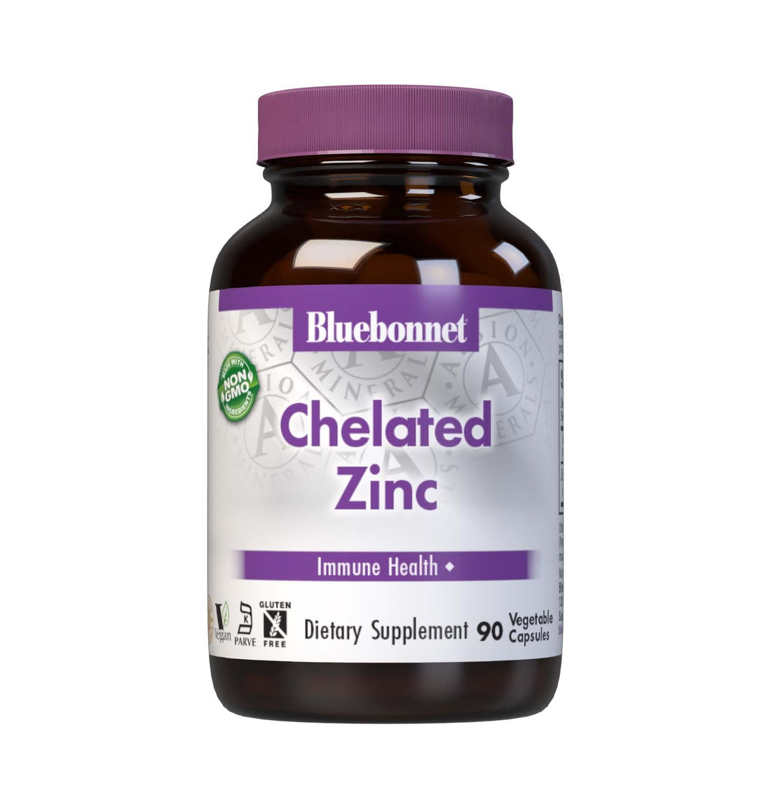 Bluebonnet Nutrition Albion Chelated Zinc, For Immune Health & Enzyme Function*, Soy-Free, Gluten-Free, Non-GMO, Kosher Certified, Dairy-Free, Vegan, 90 Vegetable Capsules, 90 Servings