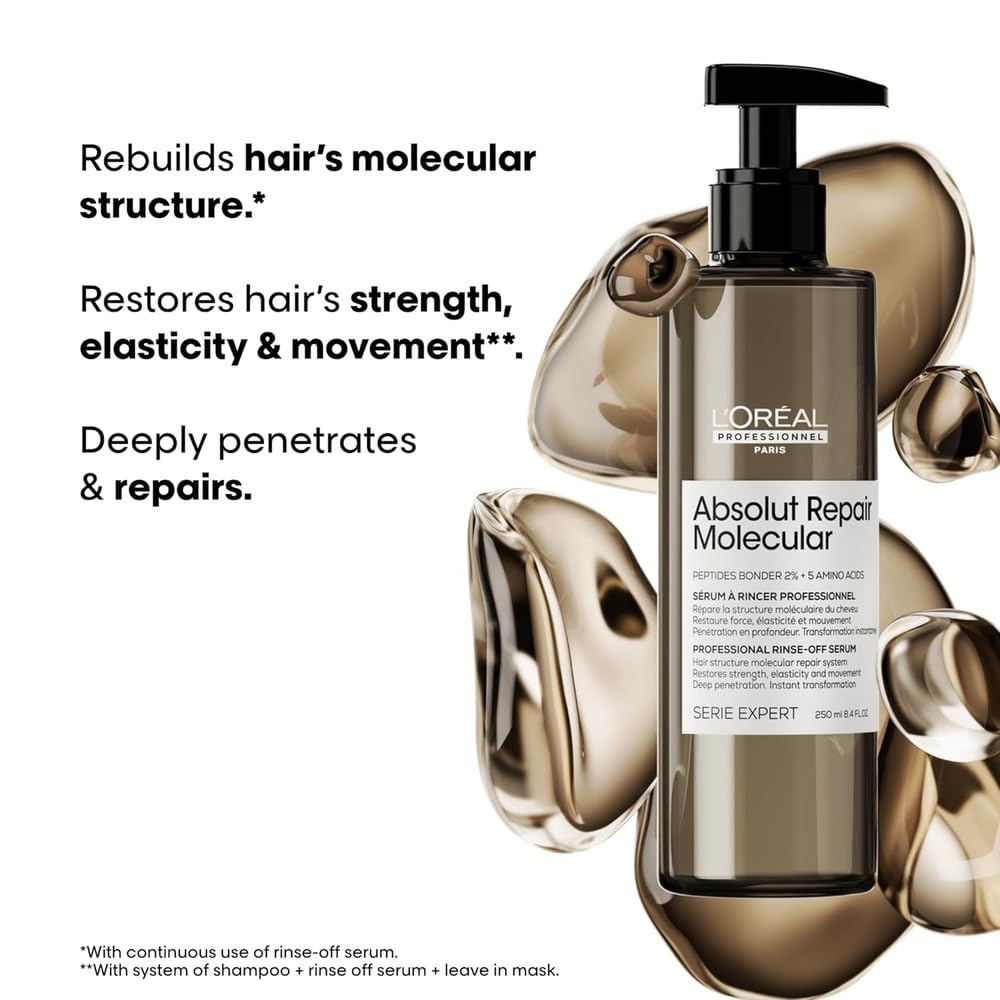 L'Oreal Professionnel Absolut Repair Molecular Shampoo & Serum Holiday Gift Set - Sulfate-Free, Strengthening For Extremely Dry Damaged Hair, With Amino Acids