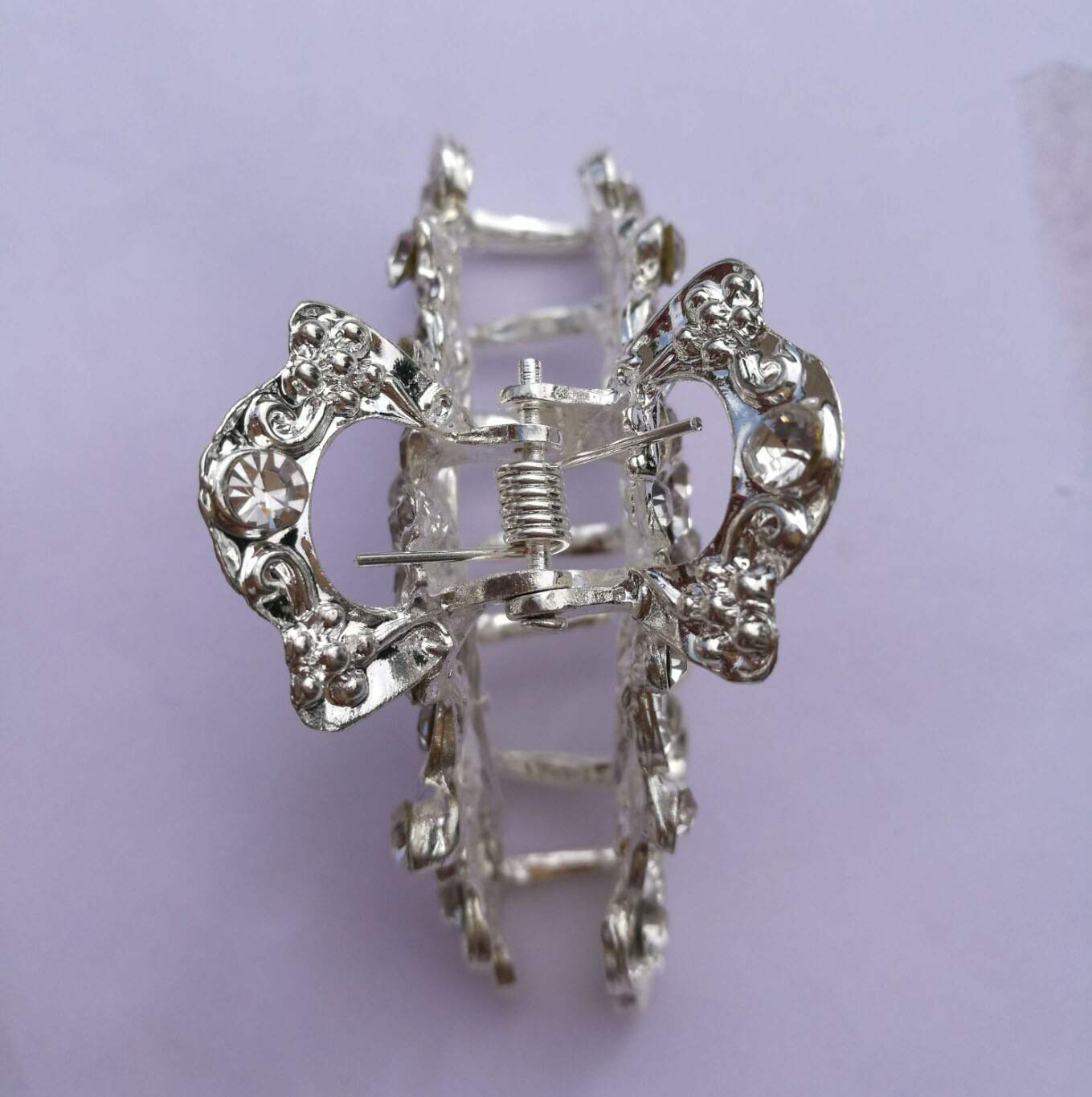 Numblartd Vintage Silver Alloy Chic Fancy Hair Claw Jaw Clips Pins with White Rhinestone - Women Fashion Retro Hair Catch Hair Updo Grip Hair Accessories