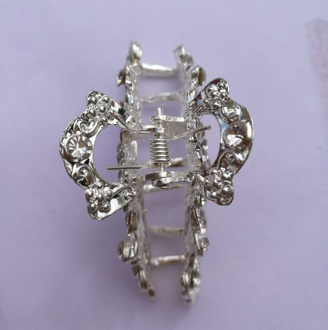 Numblartd Vintage Silver Alloy Chic Fancy Hair Claw Jaw Clips Pins with White Rhinestone - Women Fashion Retro Hair Catch Hair Updo Grip Hair Accessories