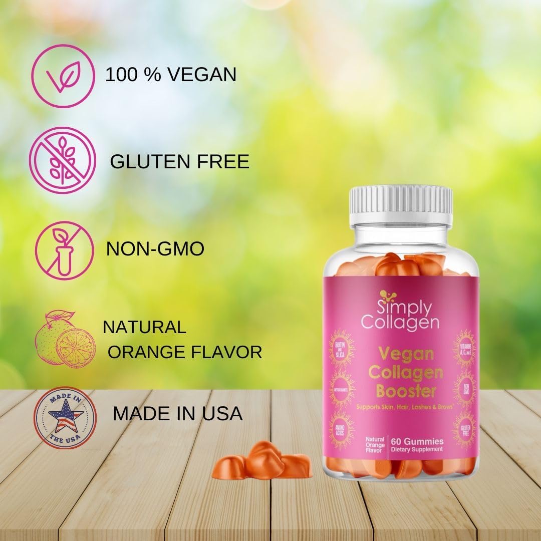 Simply Collagen® Vegan Collagen Booster Gummies for Women & Men - Promotes Youthful & Beautiful Skin, Hair, Nails & Lashes - Key Amino Acids & Antioxidants with Biotin, Vitamins A,C, & E