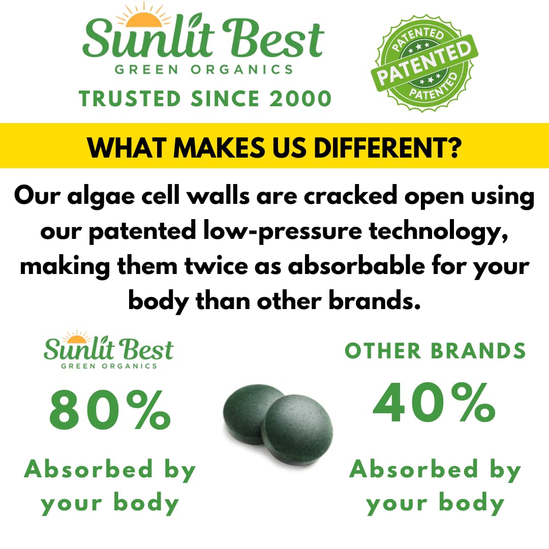 Sunlit Best - USDA Organic Spirulina Tablet - Natural Super Greens Supplements for Immune Support, Gut Health & Boost Energy Tablets with Chlorophyll, Vegan & High Protein Non GMO, 1000 Superfood Tabs