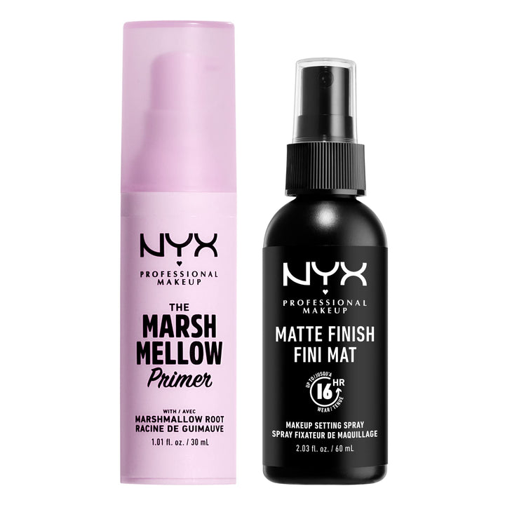 NYX PROFESSIONAL MAKEUP Marshmellow Smoothing Primer + Makeup Setting Spray, Matte Finish, Long-Lasting Face Mist for up to 16HR Wear (Pack of 2)
