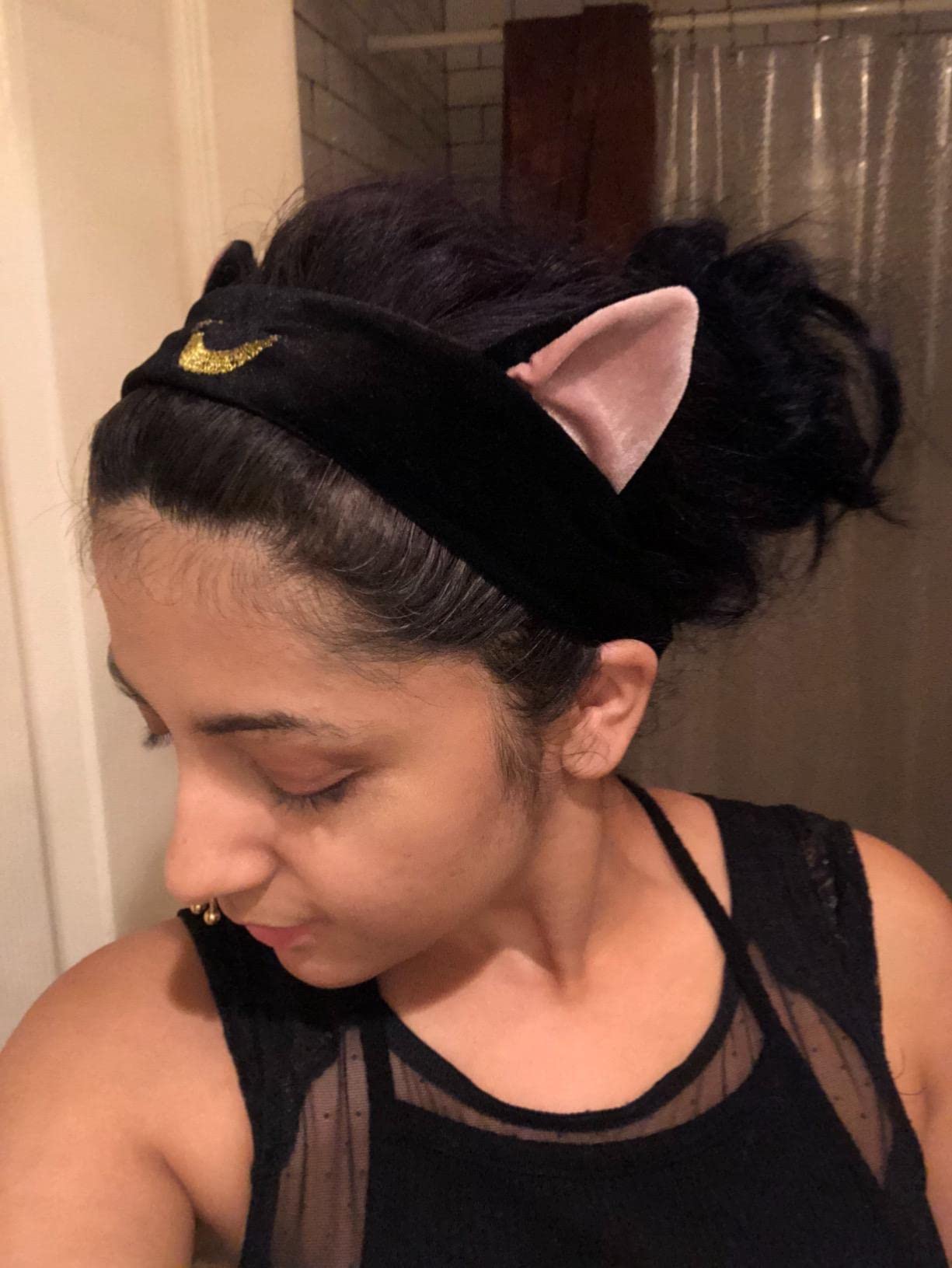 Ziper Black: Cute Cat Usagi Moon Cosmetic Hairband Shower Headband (Black)