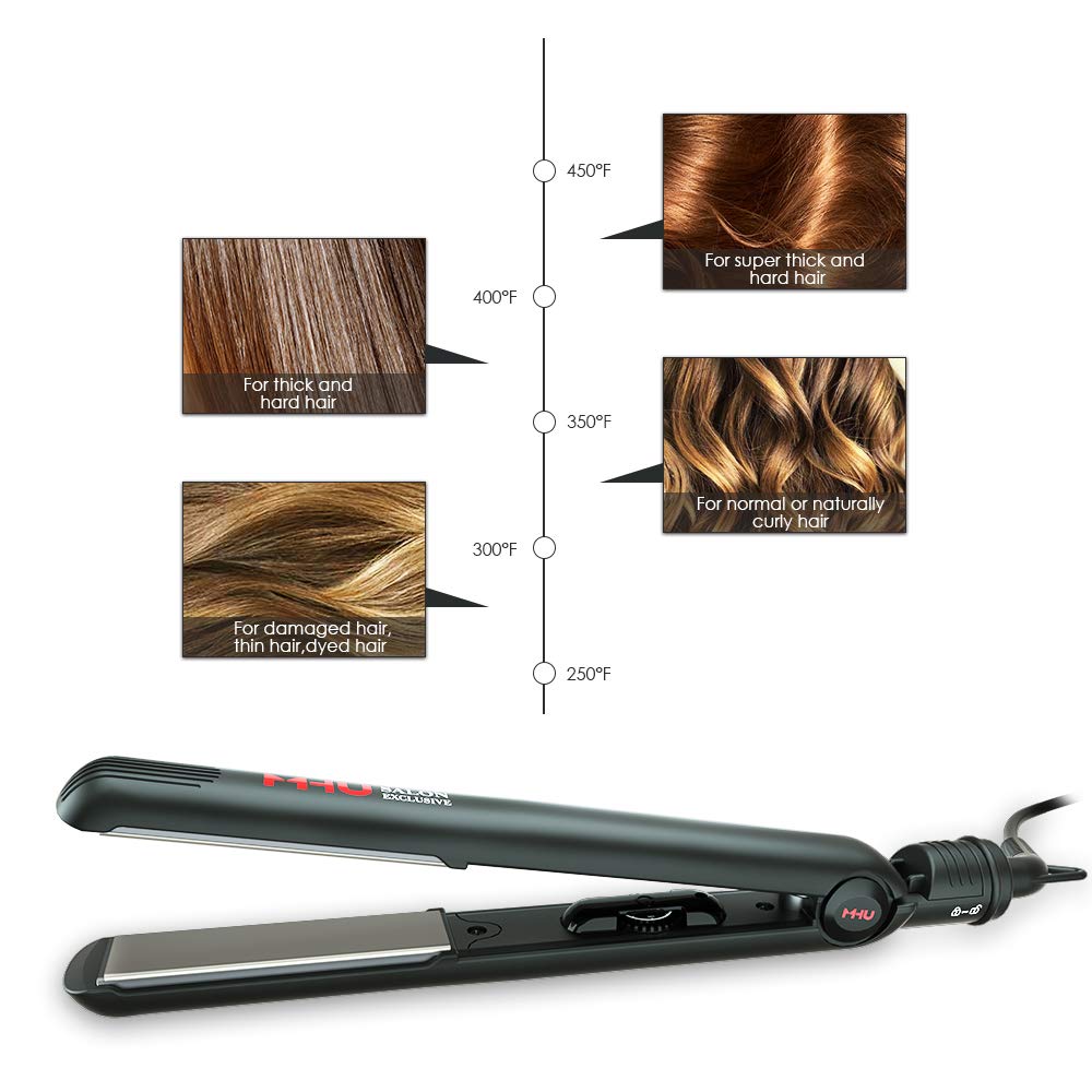 Mhd 1 Inch Profesional Titanium Floating Plate Hair Flat Iron Negative Ionic Technology Straightening Iron Plus 2 X Free Salon Clips