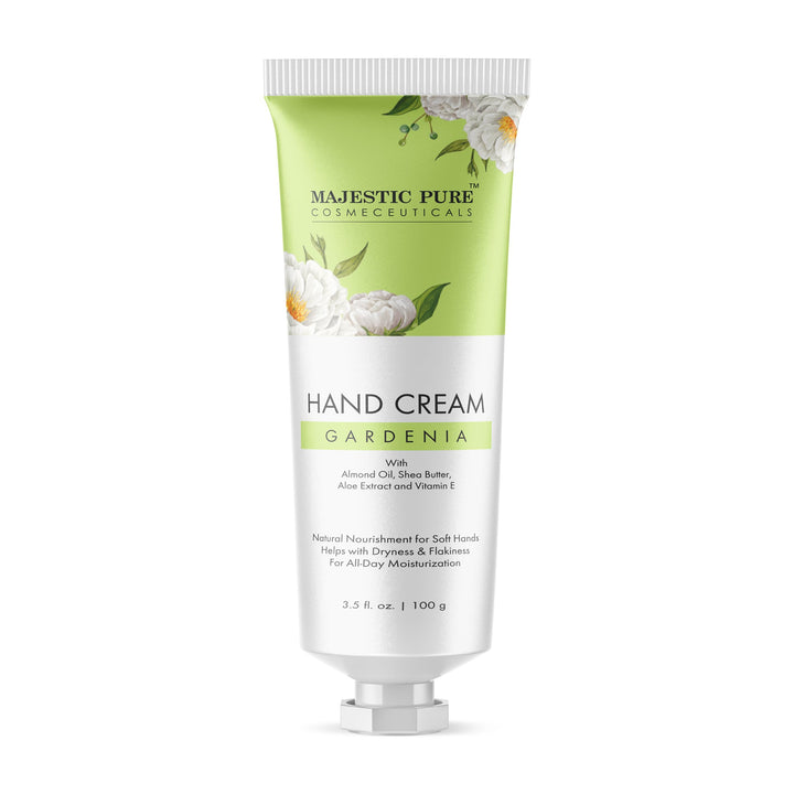 Majestic Pure, Gardenia Hand Cream | 100% Pure & Natural | Helps in Nourishment and Soft Hands | Almond Oil, Aloe Vera Extract, Shea Butter | 3.5 Fl Oz