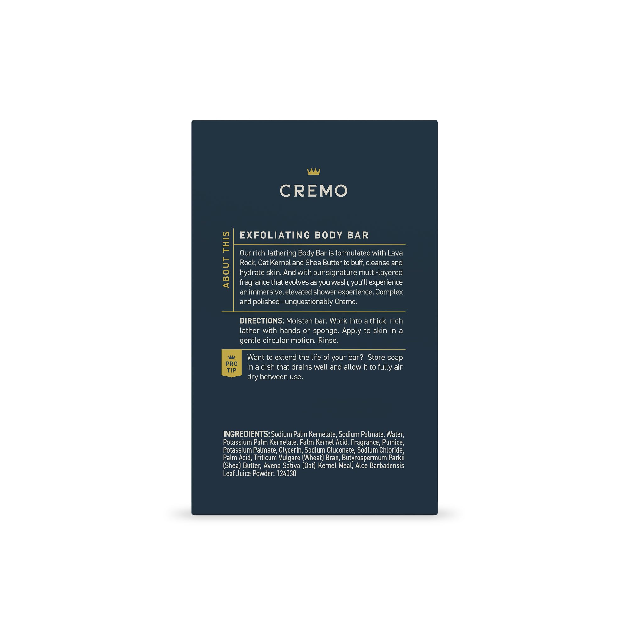 Cremo Exfoliating Body Bar for Men, Palo Santo Scent, Multi-Layered Fragrance That Buffs, Cleanses and Hydrates Skin, 5oz