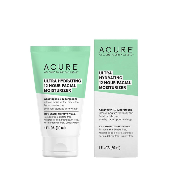 Acure ACURE Ultra Hydrating 12 Hour Moisturizer | 100% Vegan | Intense Moisture for Super Thirsty Skin | Adaptogens & Supergreens | 1 FL OZ