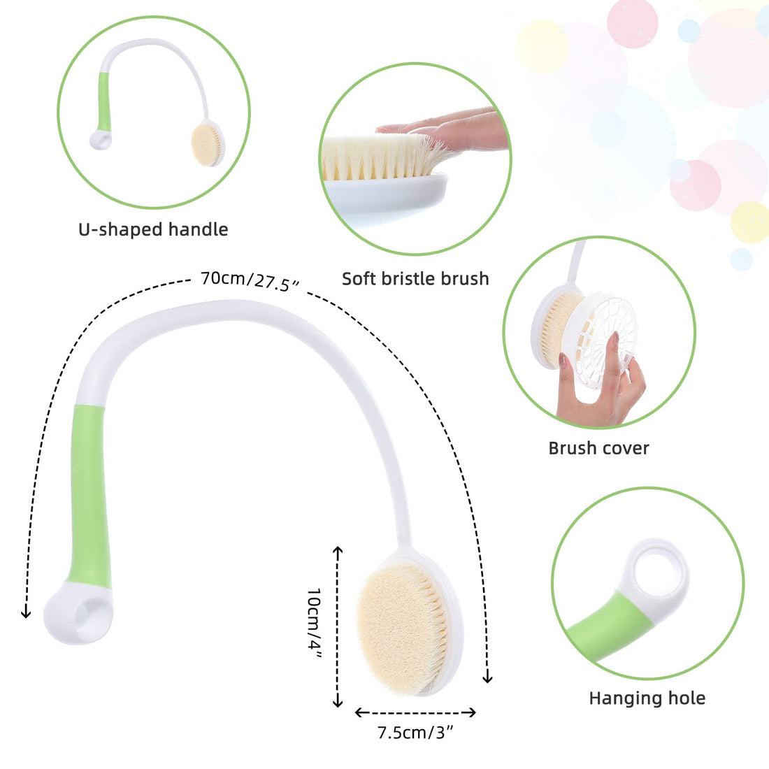 Fanwer 2 Pack Back Scrubber for Shower with Long Handle, 27.5 Long Handle Back Bath Brush for Elderly, Disabled, Limited Mobility, Post-Surgery, Frozen Shoulder,Men and Women