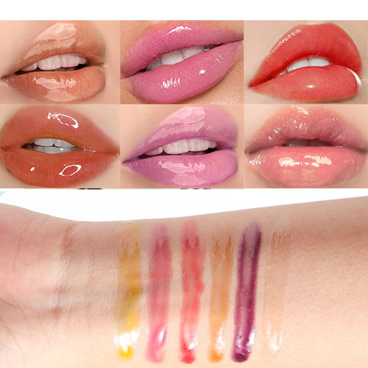 Lip Oil Pack- 6 Colors Lip Glow Oil Set Tinted Plumping Lip Oil Hydrating Transparent Lip Oil, Moisturizing Lip Gloss oil for Girl Lip Care Makeup