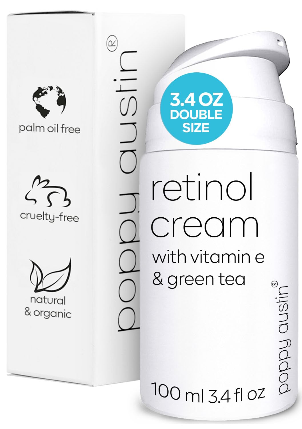 poppy austin Retinol Cream for Face 3.4OZ, High-Strength Retinol Night Cream - Cruelty Free Wrinkle Cream - Anti Aging Eye Cream For Face & Body