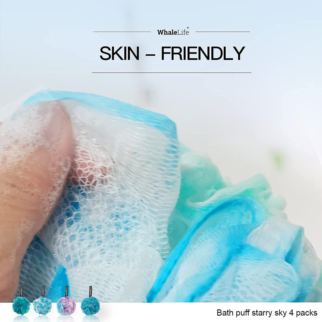 Loofah Sponge Bath Sponge for Women Men 4 Pack (Blue Conbine)