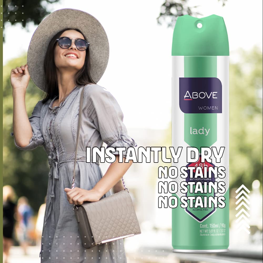 ABOVE 48 Hours Antiperspirant Deodorant Set - Dry Spray for Women - Protects Against Sweat and Body Odor - Leaves No White Marks - Delicate Scent - Cruelty and Alcohol Free - Lady - 4 pc