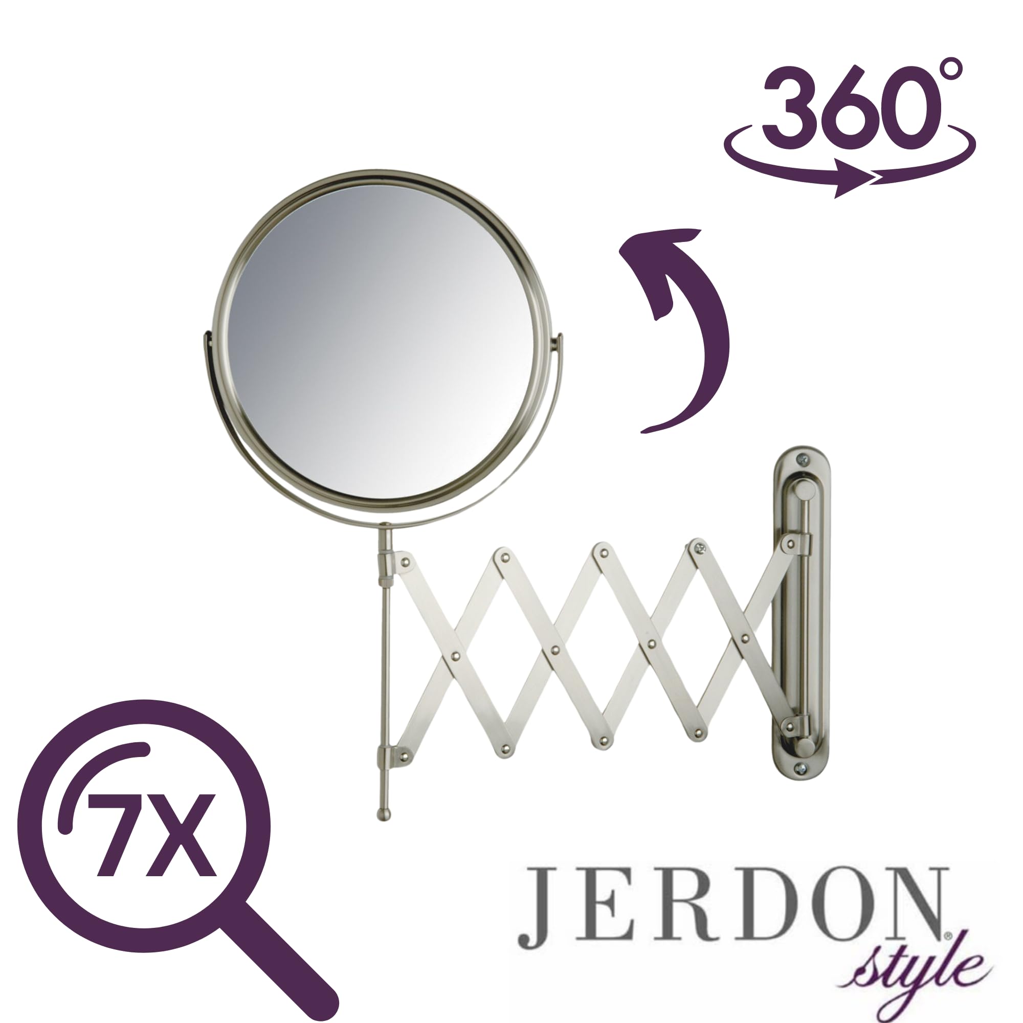 Jerdon JP2027N 8-Inch Wall Mount Makeup Mirror with 7x Magnification, Nickel Finish