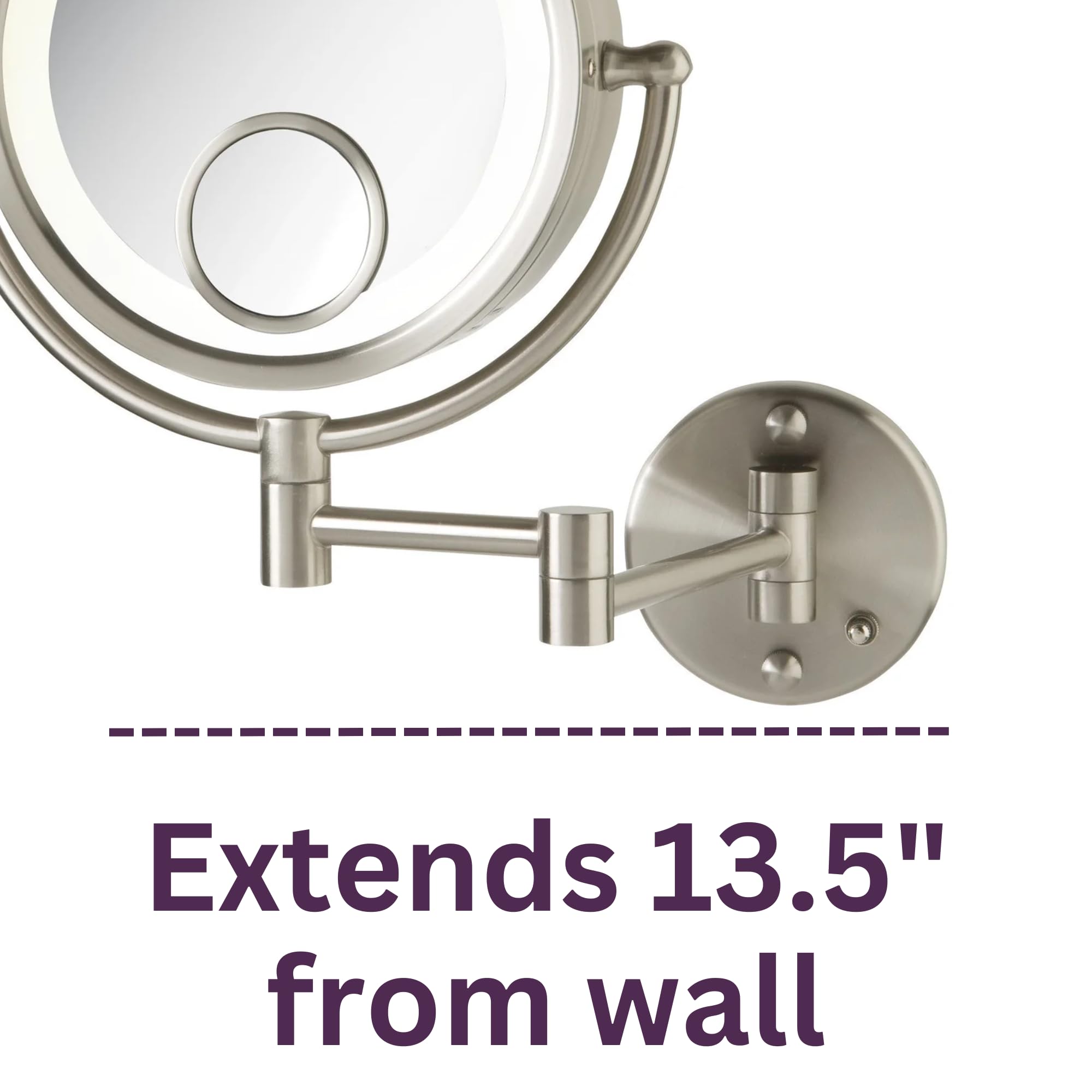 Jerdon HL8515N 8.5-Inch Lighted Wall Mount Makeup Mirror with 7x and 15x Magnification, Nickel Finish