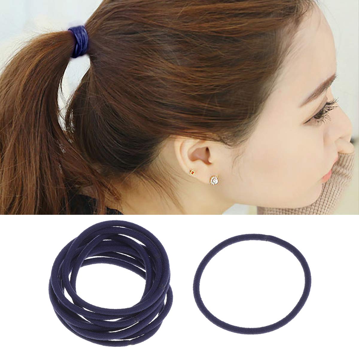 50pcs Nylon Rubber Bands High Elasticity Ponytail Holder Hair Ties Rope for Adults Kids (Navy Blue)