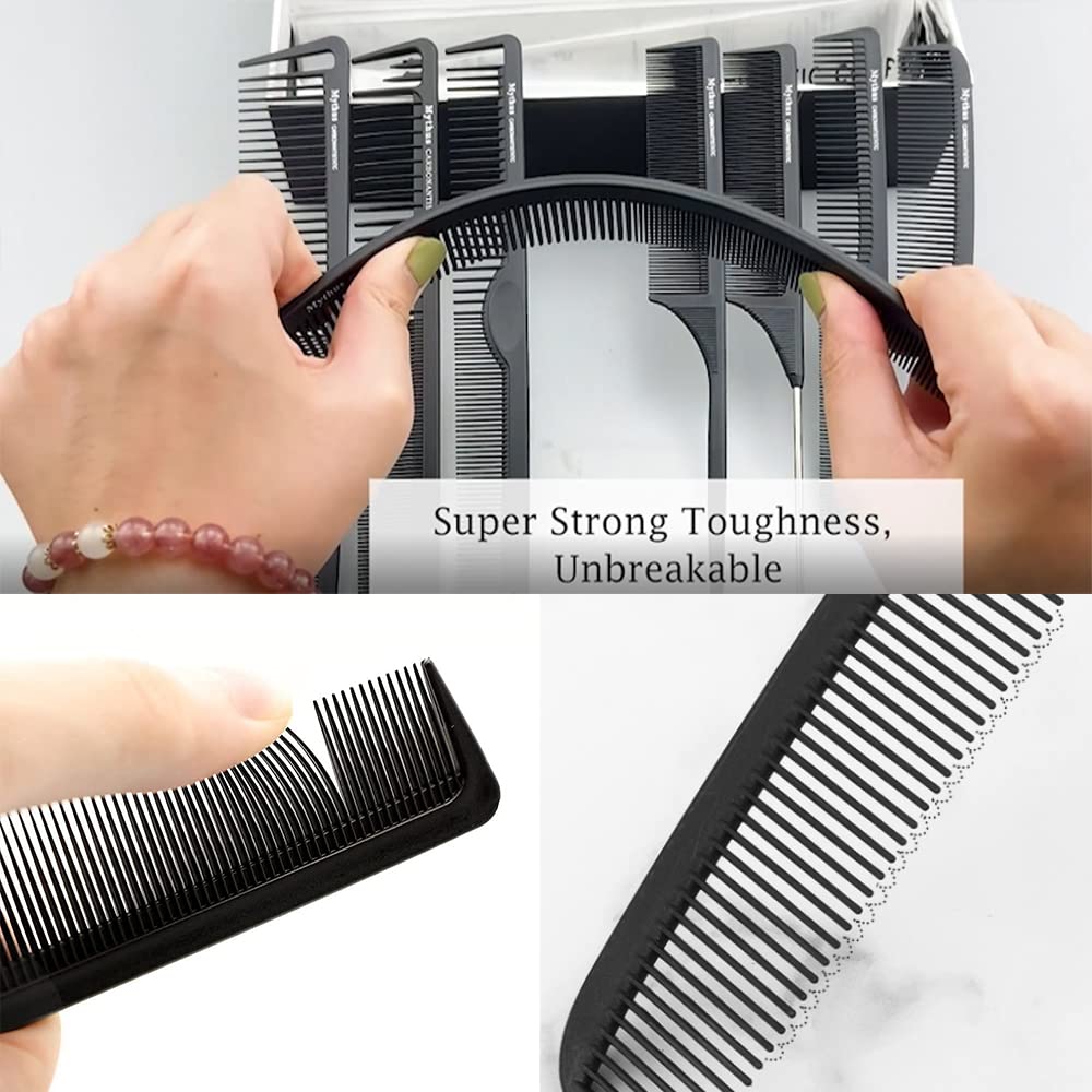 Mythus 9 Piece Black Hairdressing Carbon Comb Kit For Haircut Anti Static