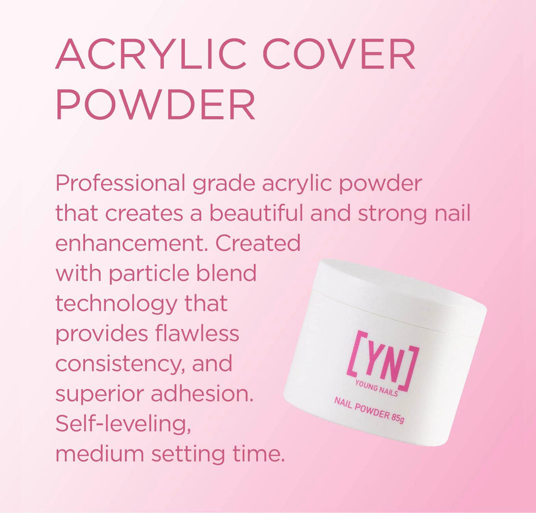 Young Nails Acrylic Powders, Cover - Created for a flawless consistency and superior adhesion - Cover Powder Begins to set in 75 seconds - Available in 45 gram, 85 gram, and 660 gram size options
