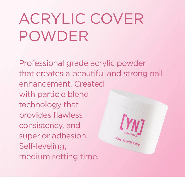 Young Nails Acrylic Powders, Cover - Created for a flawless consistency and superior adhesion - Cover Powder Begins to set in 75 seconds - Available in 45 gram, 85 gram, and 660 gram size options