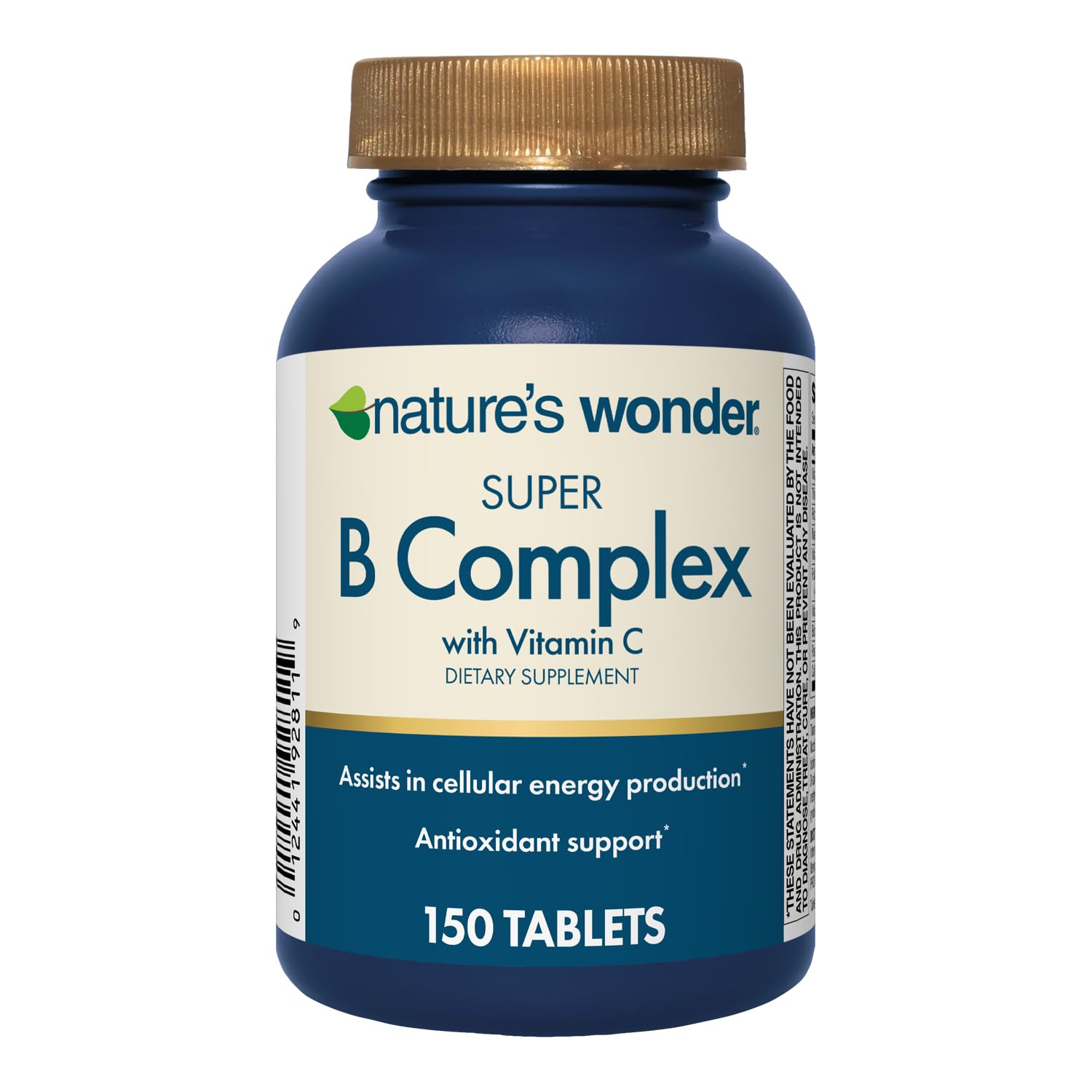 Nature's Wonder Super B Complex with Vitamin C, Vitamin B12, & Folic Acid – Supports Energy Metabolism, Immune Function, Nervous System, Skin & Muscle Health, 150 Tablets