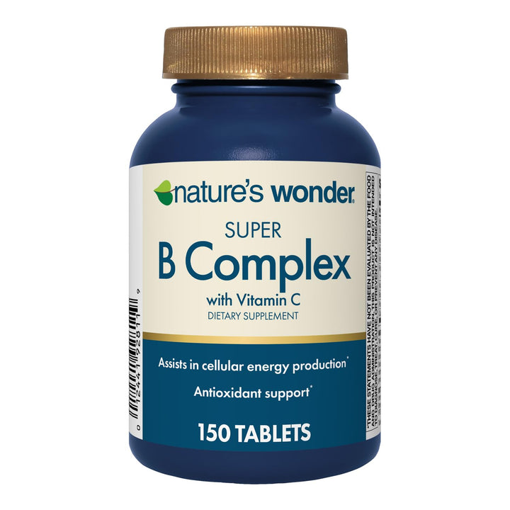 Nature's Wonder Super B Complex with Vitamin C, Vitamin B12, & Folic Acid – Supports Energy Metabolism, Immune Function, Nervous System, Skin & Muscle Health, 150 Tablets