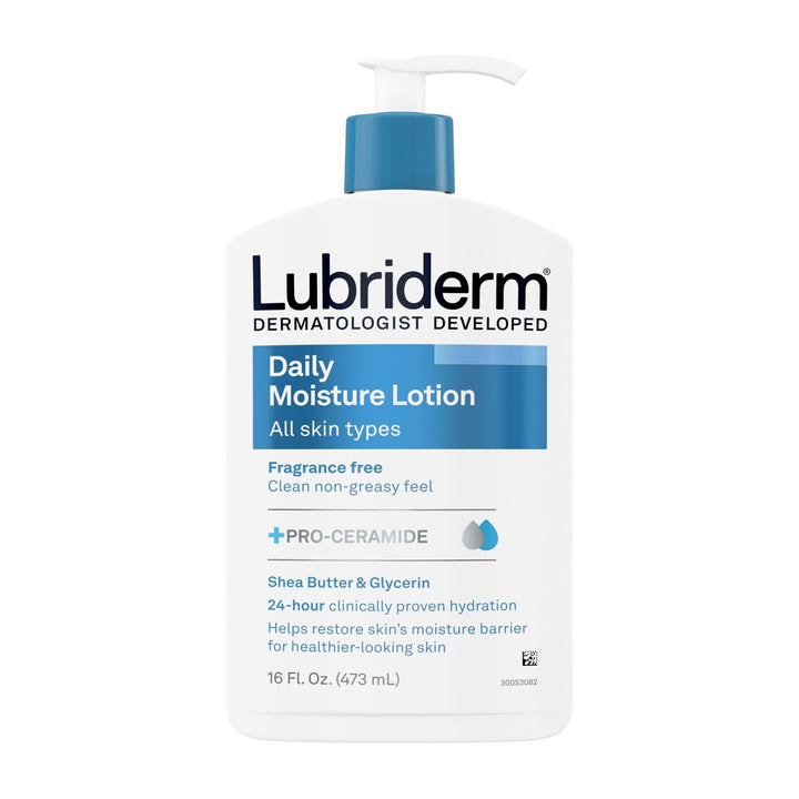 Lubriderm Daily Moisture Hydrating Unscented Body Lotion with Vitamin B5 for Normal to Dry Skin, Non-Greasy and Fragrance-Free Lotion. 16 fl. oz