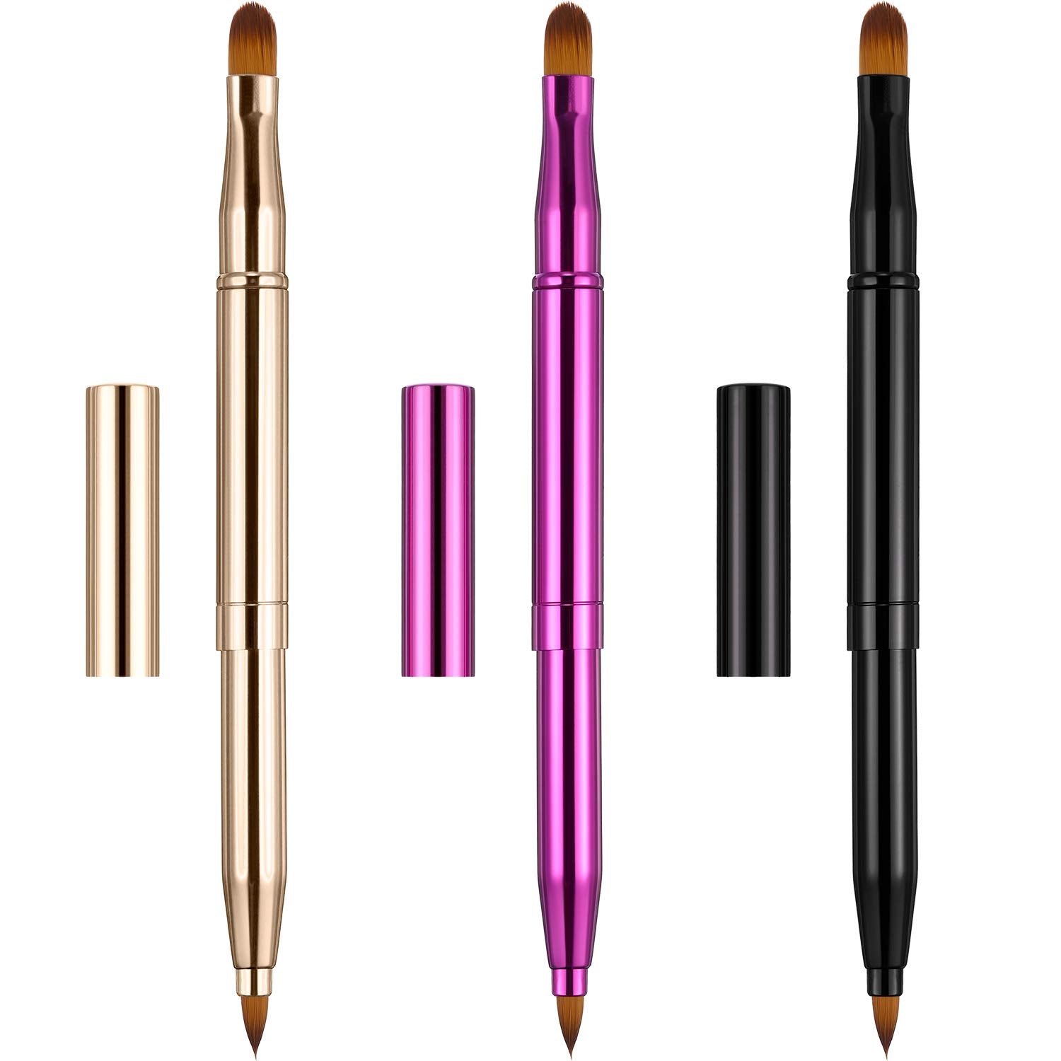 Dual End Lip Brush Concealer Brushes 3 Pieces Retractable Lipstick Eyeshadow Foundation Makeup Brush Tool Applicators Setï¼Ë†Gold, Black, Purpleï¼â€°