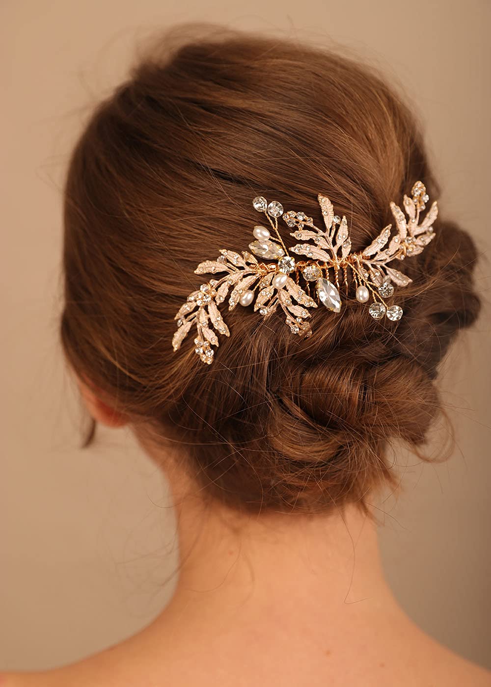 Deniferymakeup Wedding Gold Rhinestone Pearls Flower And Leaf Hair Comb Bridal Vintage Headpiece Crystal Women Hair Comb Bridal Hair Comb Wedding Hair Piece Wedding Accessories Jewelry Set