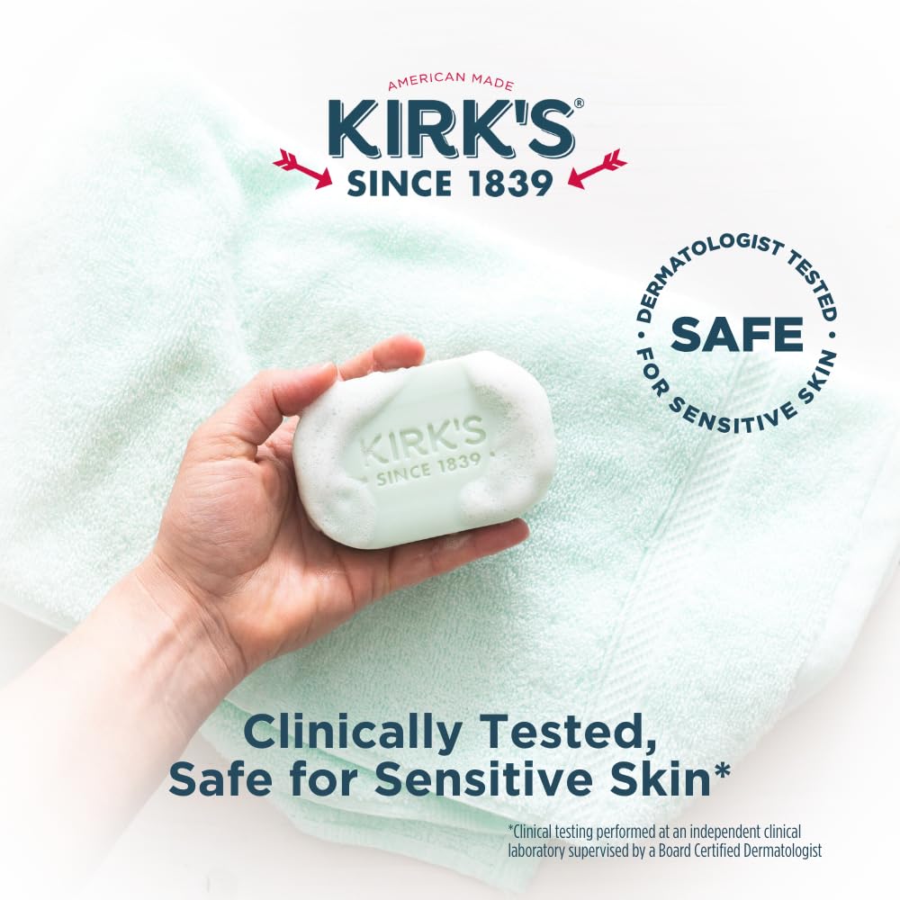 Kirk's Castile Bar Soap for Men, Women & Children - Made with Premium Coconut Oil, Sensitive Skin Formula, Vegan, Non GMO, Aloe Vera, 4 oz. Bars 6 Pack