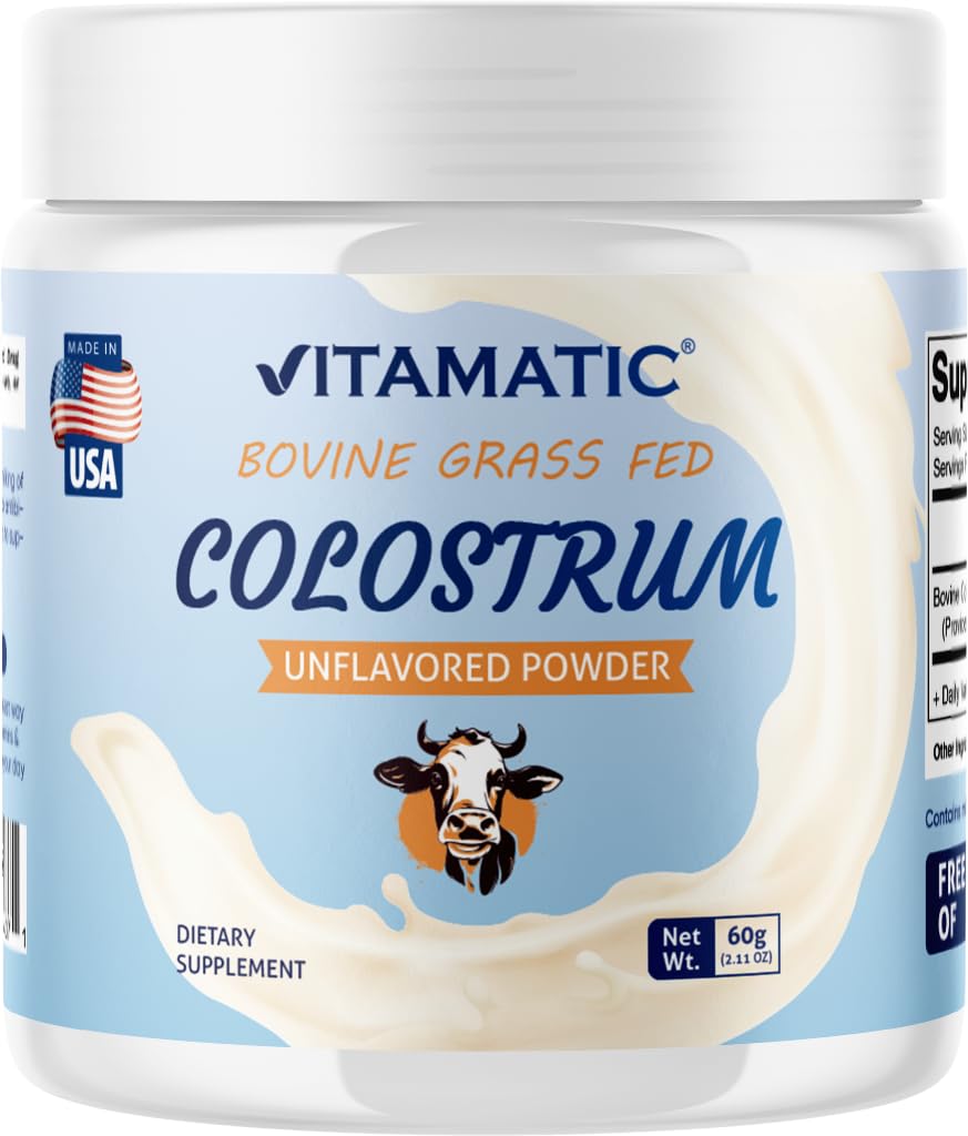 Vitamatic Bovine Colostrum Powder - Supplement for Gut Health, Hair Growth, Beauty, Muscle Recovery, & Immune Support - Easy to Mix - 30 Servings (Unflavored) (30 Servings, Unflavored)