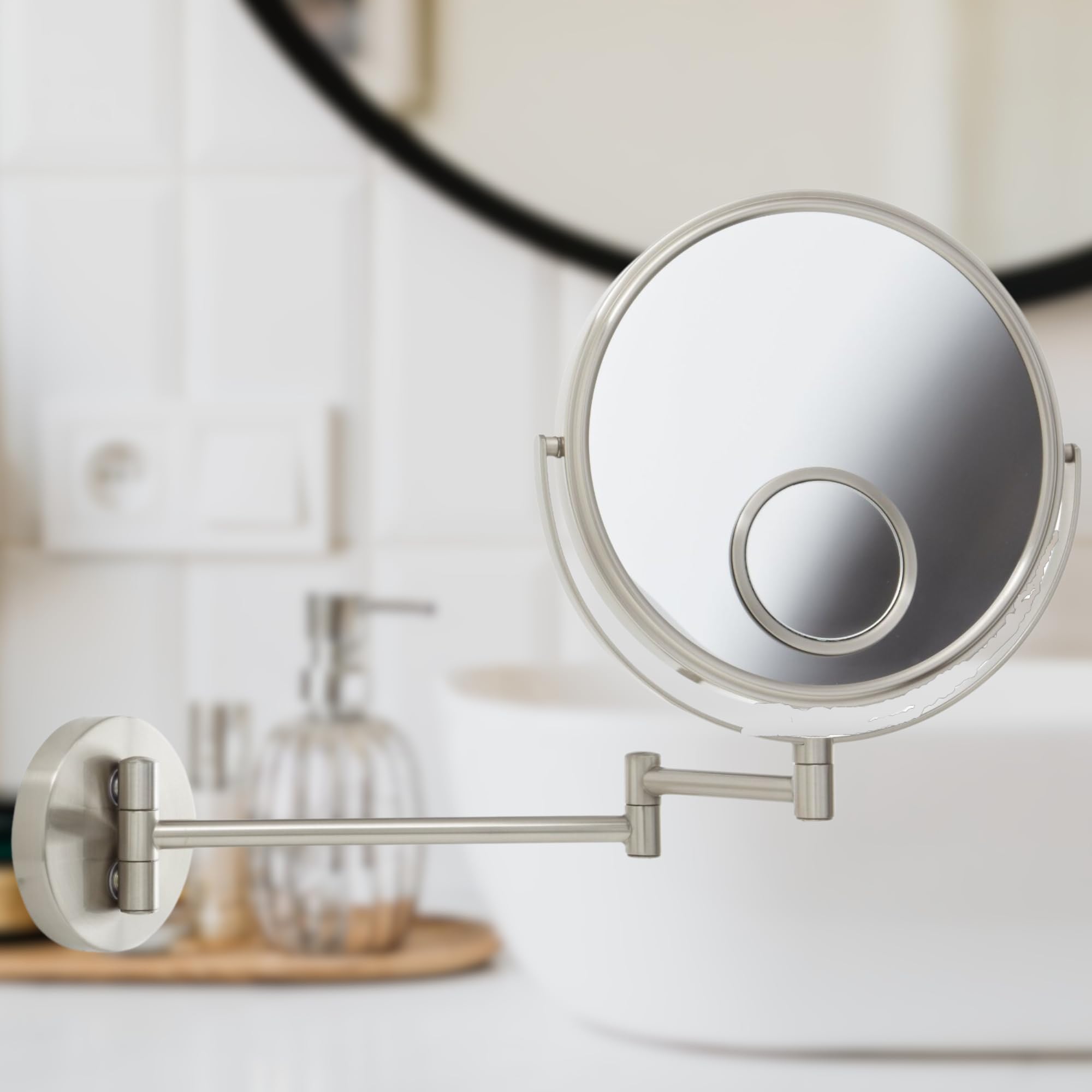 Jerdon JP7510N 8-Inch Wall Mount Makeup Mirror with 10x and 15x Magnification, Nickel Finish