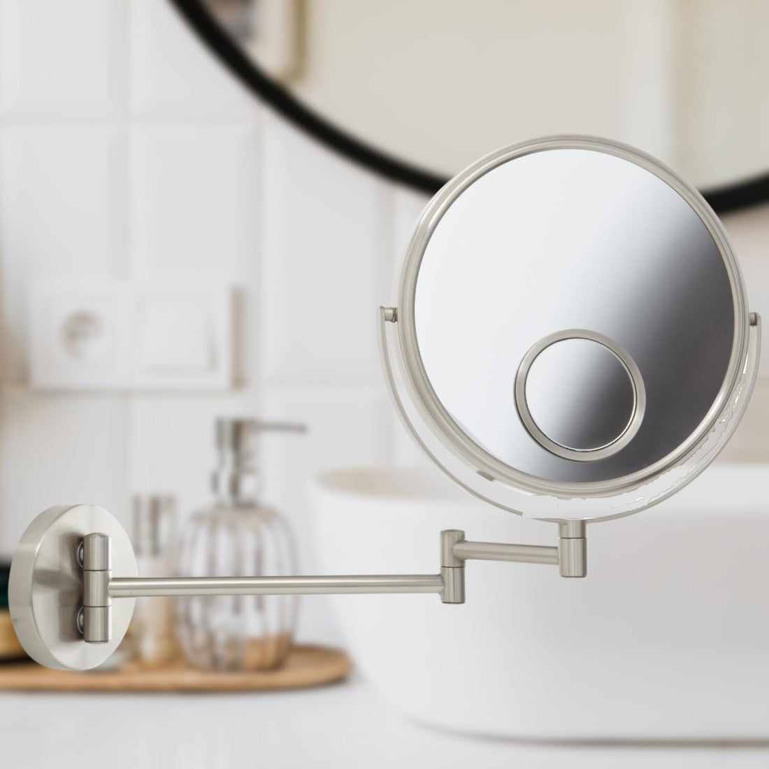 Jerdon JP7510N 8-Inch Wall Mount Makeup Mirror with 10x and 15x Magnification, Nickel Finish