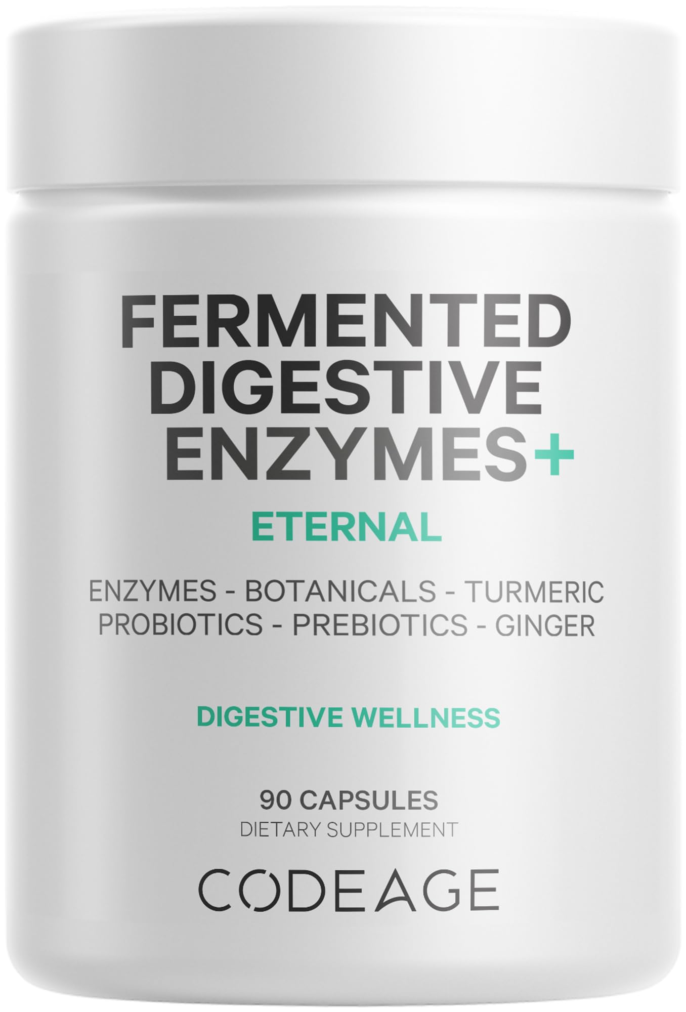 Codeage Fermented Digestive Enzymes Supplement 3-Month Supply - 14 Digestive Enzymes, Probiotics, Prebiotics, Fermented Botanicals, Plant-Based Multi Pancreatic Enzymes - 1 Capsule a Day - 90 Capsules