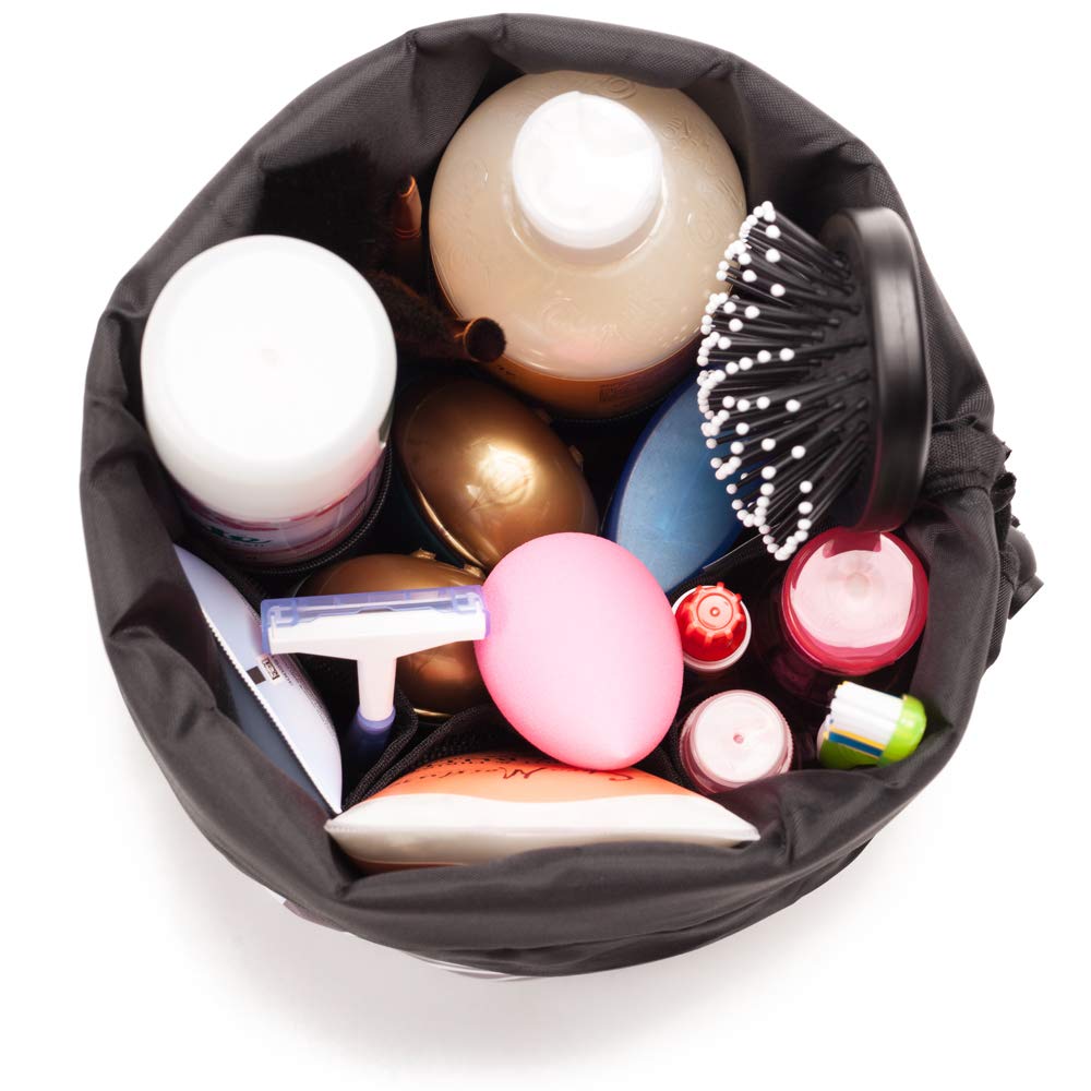 Jadyn B Cinch Top Compact Travel Makeup Bag and Cosmetic Organizer for Women (Geometric Gray)