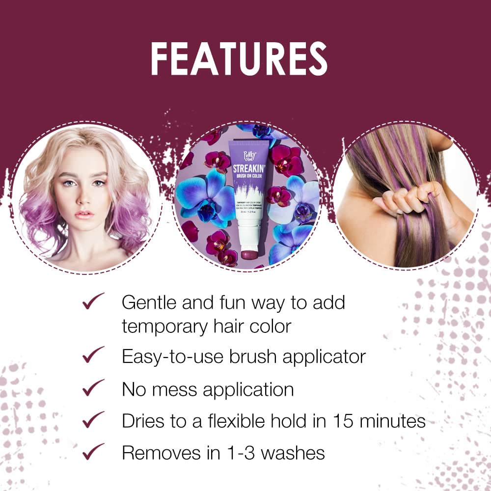 Punky Colour Streakin' Brush on Color Orchid, Temporary Hair Color Creme, Instant, DIY Hairstyle, Vibrant, Soft Hold, Men Women Kids, Easy-Squeeze Tube, 1.2 fl oz