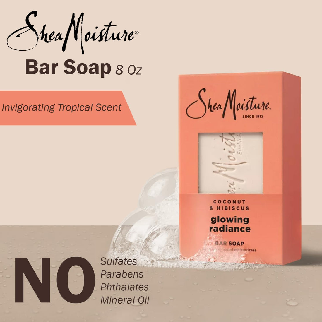 SheaMoisture Bar Soap Coconut & Hibiscus - Glowing Radiance Body Wash Bar Soap with Plant-Based Moisturizers to Gently Clean and Brighten Dull Skin - 8 oz. Bar 2 Pack