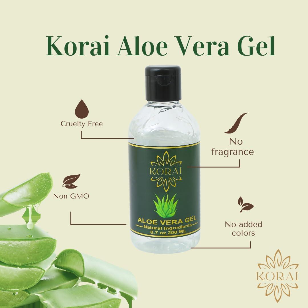 KORAI Aloe Vera Gel from freshly cut 99% Pure Aloe Vera Gel-Natural Ingredients-Vegan, Unscented - For Face, Skin and Hair