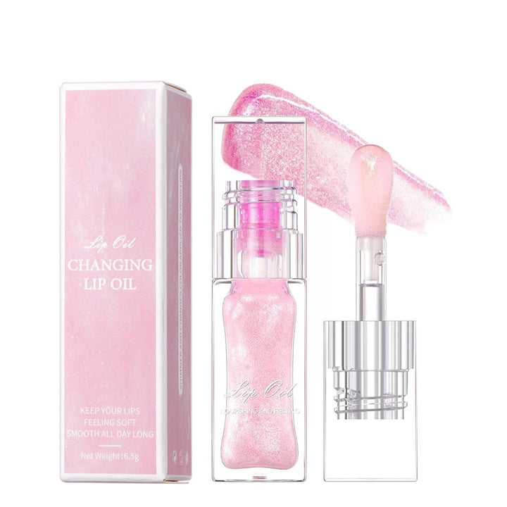 TIRDET Magic Color Changing Lip Oil - Warm Change Hydrating Lip Gloss With Big Brush - Long Lasting Shimmery