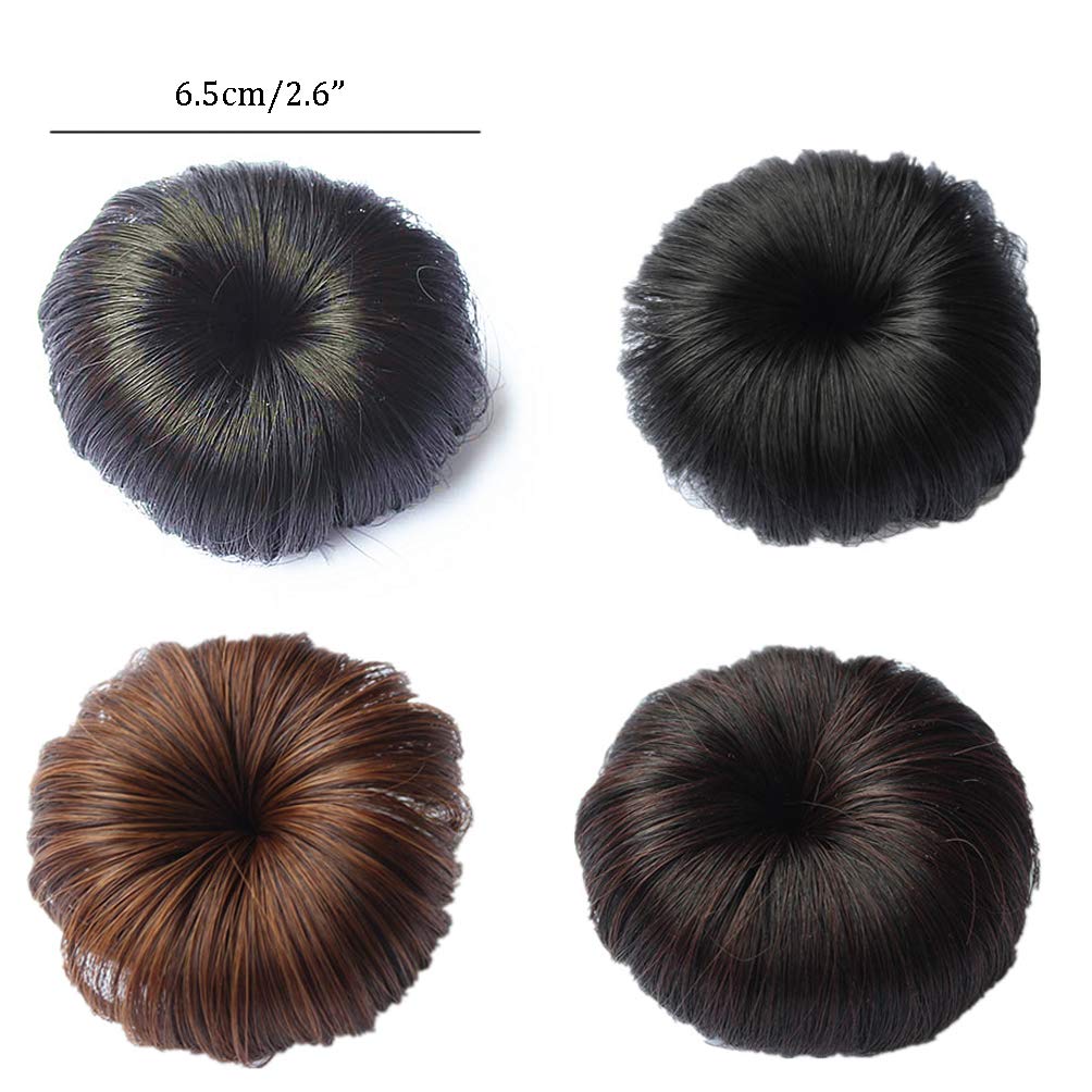 2 Pcs Synthetic Fiber Hair Bun with Alligator Clip Hair Extension Chignon Donut Bun Short Ponytail Wig Hairpiece for Baby Girls Small Size (Dark Brown)