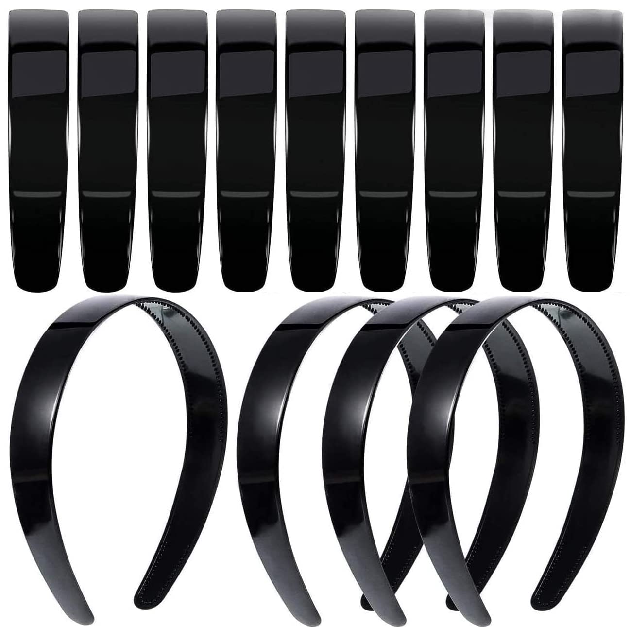 Plastic Headbands,20 PACK Black Plain Craft Plastic Headbands,1 Inch Plastic Hard Headband with Teeth Head band Women Girls