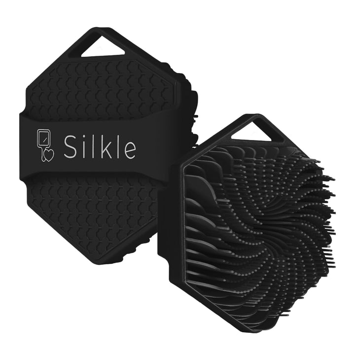 SILKLE Silicone Body Scrubber - Exfoliating Bath Brush and Skin Cleanser - Shower Sponge for Gentle Body Scrub and Wash - Silicone Scrubbing Care Tool for a Refreshed and Renewed You - Black