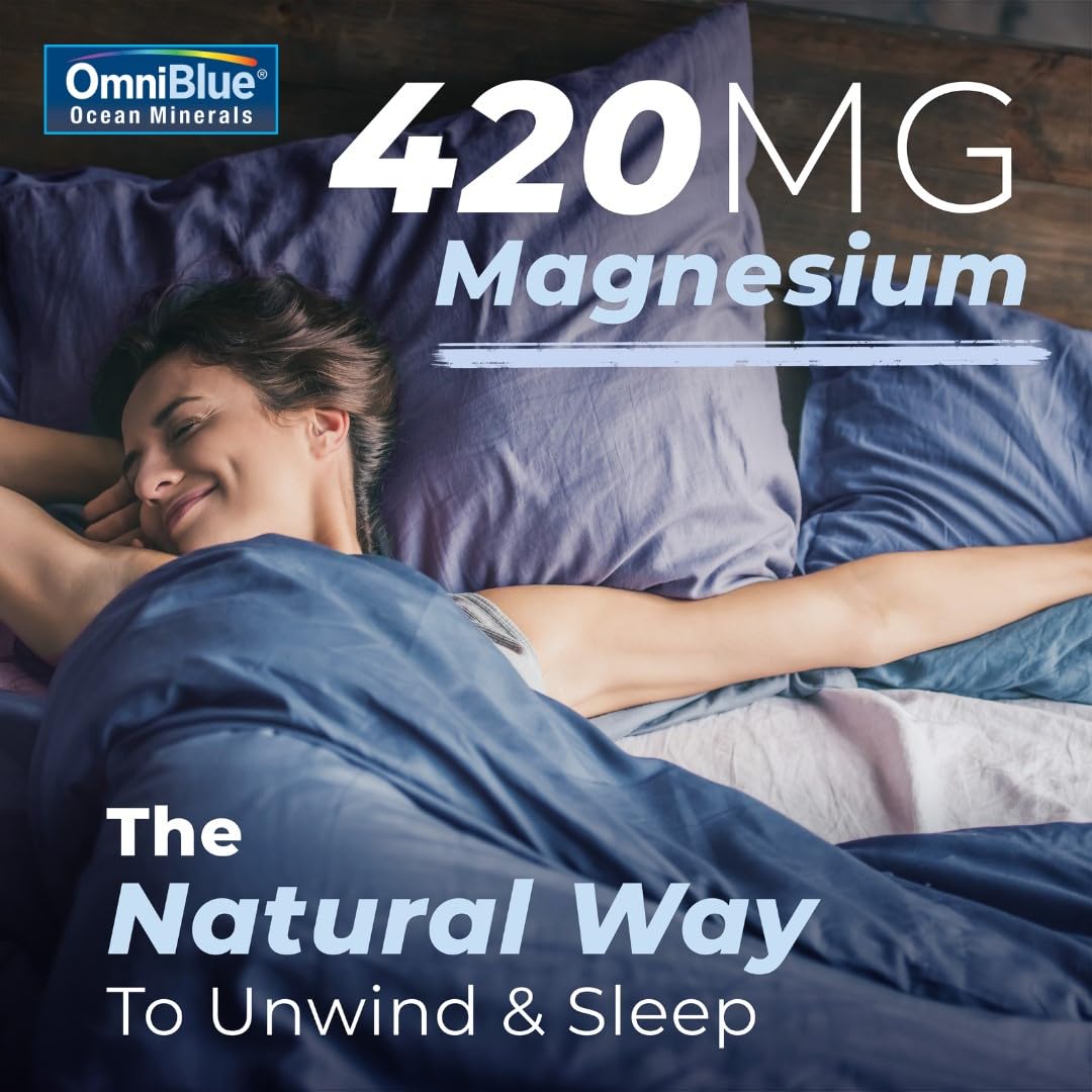OmniBlue Ocean Minerals Liquid Magnesium (420mg) & 70+ Trace Minerals | Natural Remineralization for Muscle Wellness, Deep Sleep, Smooth Digestion, Heart Function | 8oz Bottle