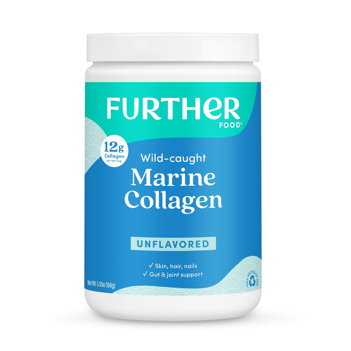 Further Food Unflavored Marine Collagen Peptides Powder, Wild Caught, Sustainable, Type 1 & 3 Collagen, Gut + Joint Support, Hair, Skin, Nails, Sugar-Free 5.93 oz