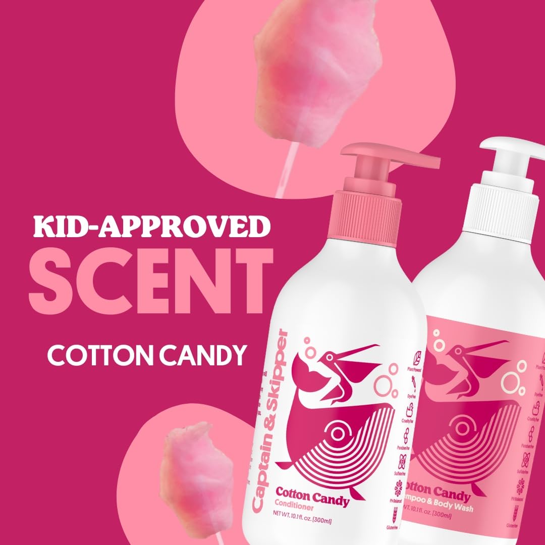 Captain & Skipper Shampoo & Body Wash | Kids Shampoo | Gentle Cleansing, Detangling & Hydrating | For All Hair types | Sulfate Free, Dye Free, Paraben Free, Non-toxic | Cotton Candy Scent