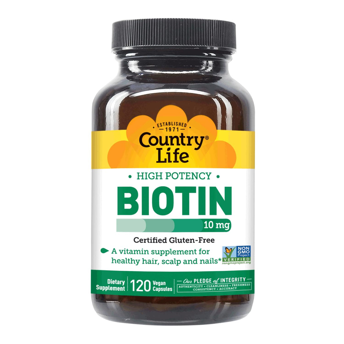 Country Life High-Potency Biotin 10mg - Vegan & Gluten-Free Biotin Supplement for Skin & Nails, Energy Metabolism - Biotin 10000mcg Capsules