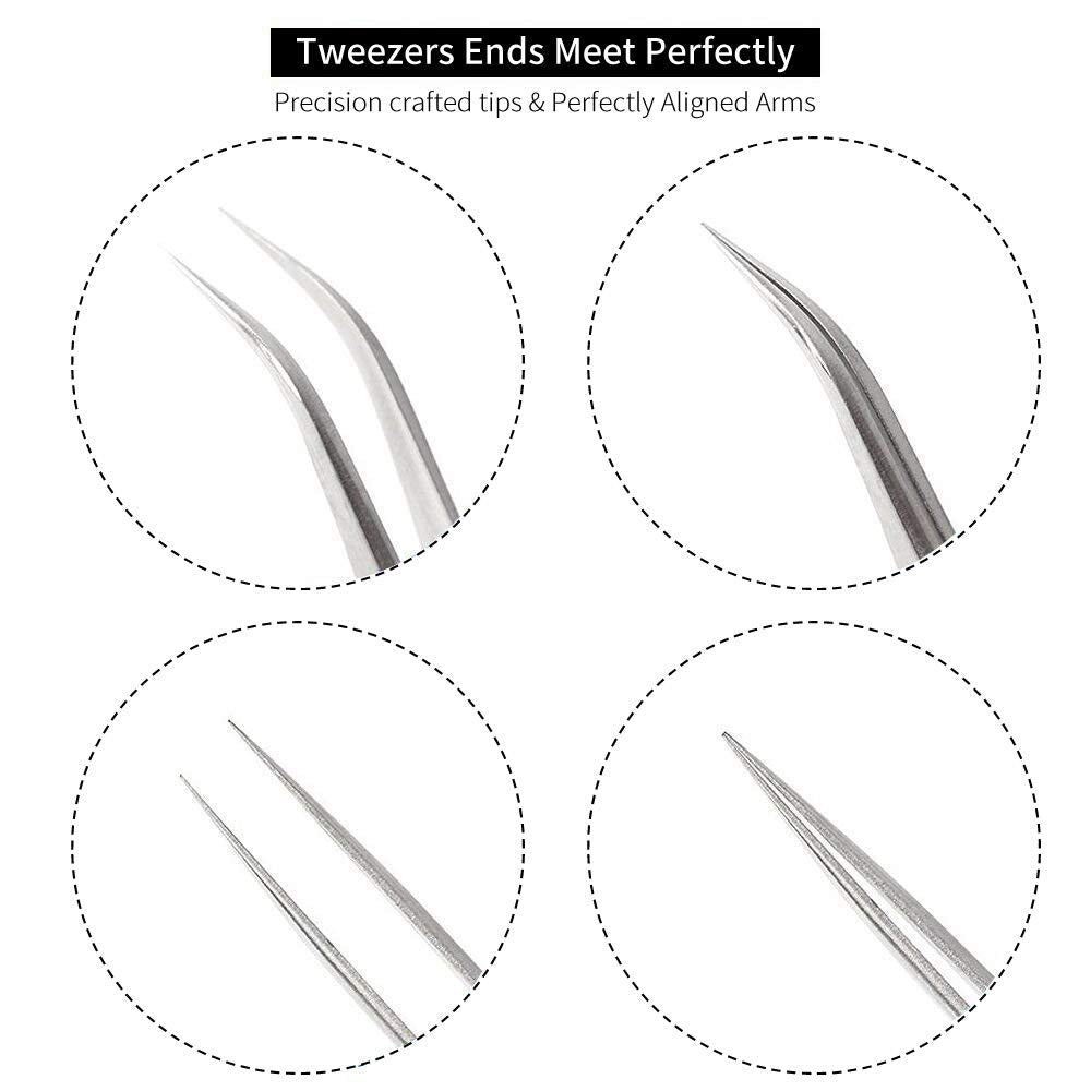 FEITA 2PCS Stainless Steel Tweezers Precision Hand Tool Tweezers for Ingrown Hairs, Eyebrow Hairs, Facial Hairs, and Splinters,Jewelry-making,Hobbies(ST-11&12)