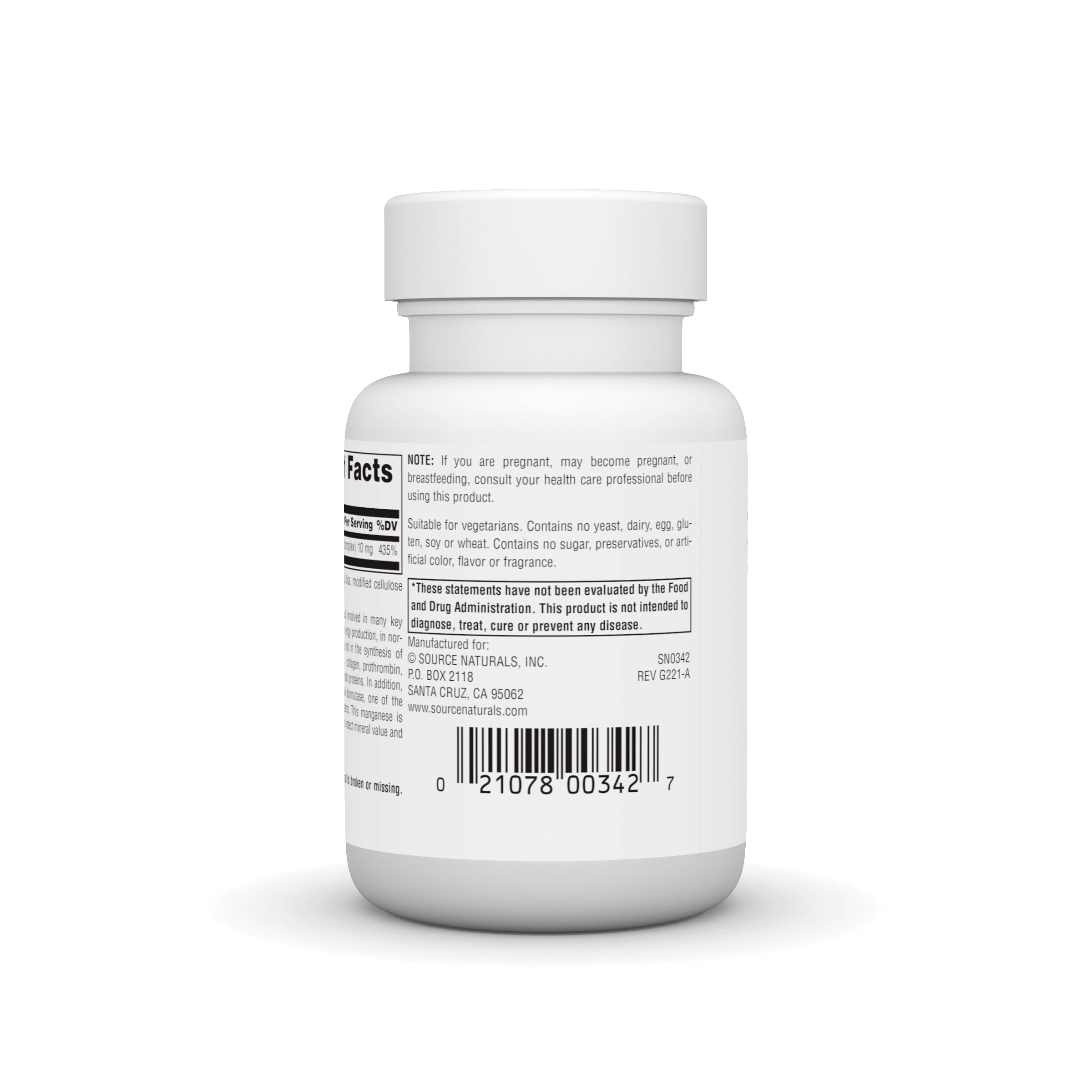 Source Naturals Manganese, Amino Acid Chelate - Supports Energy Production - 100 Tablets